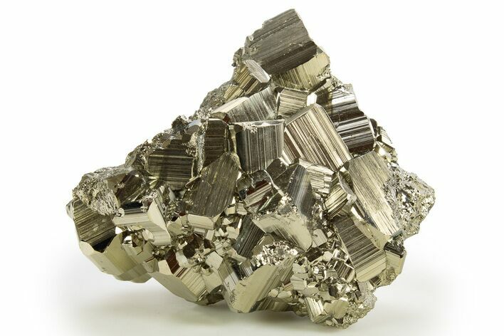 Gleaming Striated Pyrite Crystal Cluster - Peru #329301